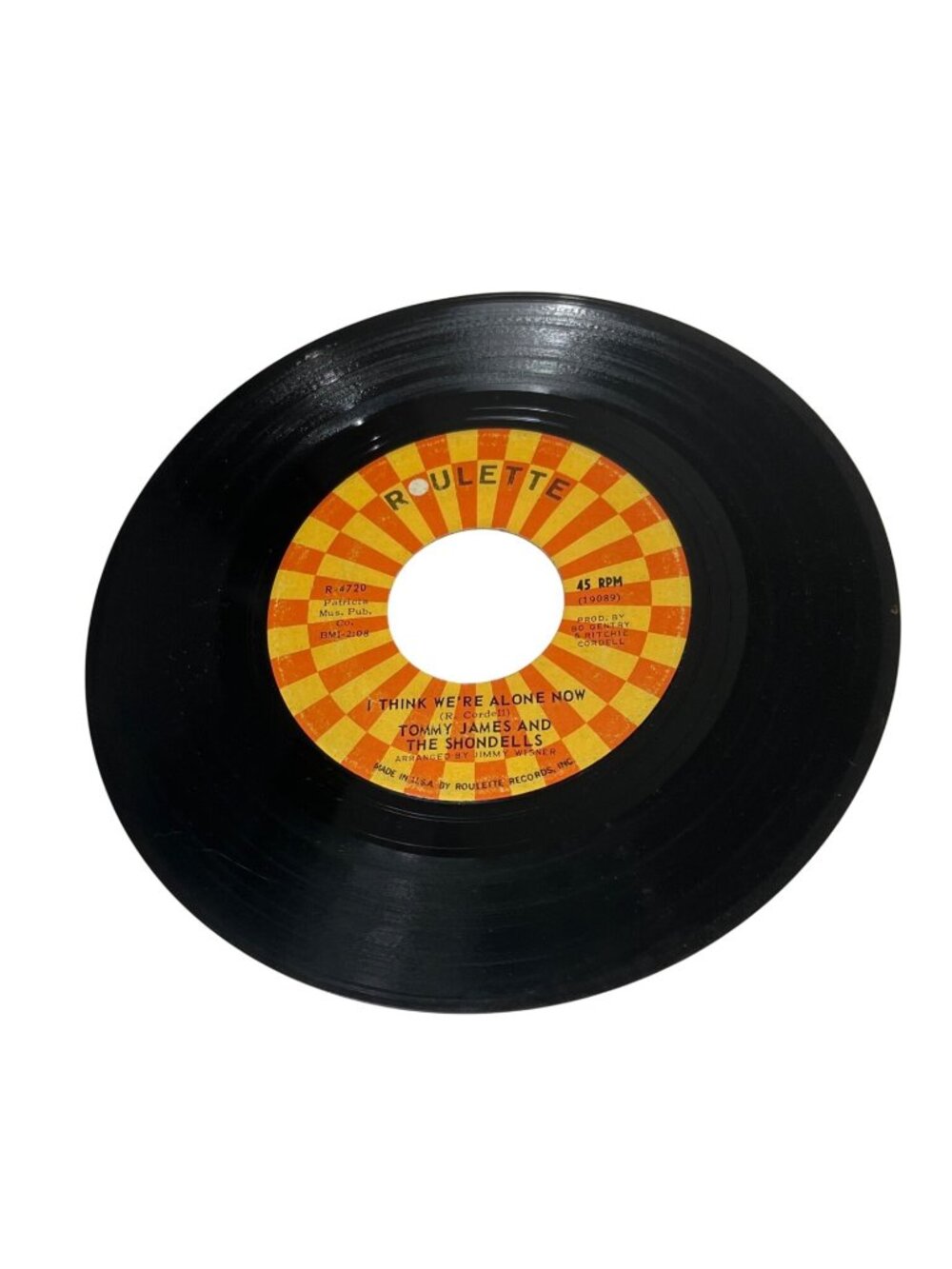 Tommy James & The Shondells 45 RPM "I Think Were Alone Now" Roulette Records R17